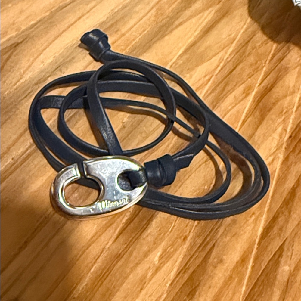 Miansai Navy Leather Wrap Bracelet with Silver Clasp